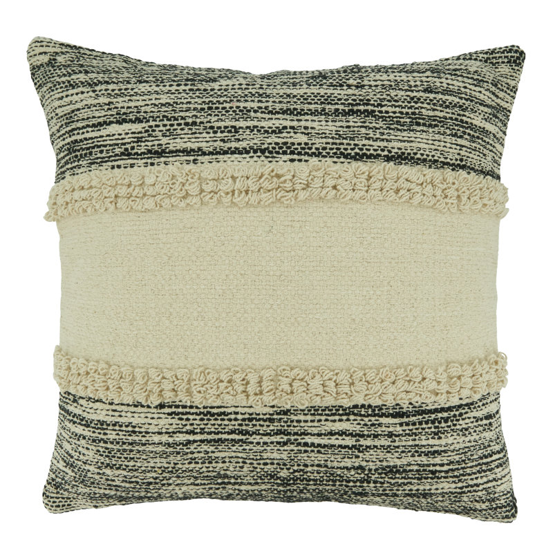 Black and Natural Cotton Stripe Chindi Throw Pillow Cover