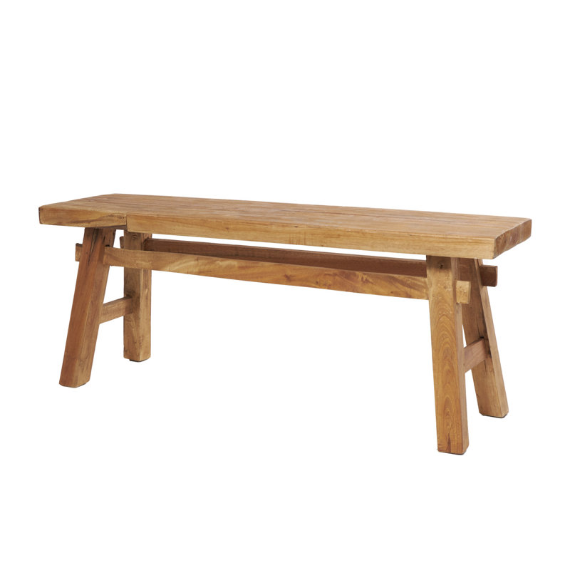 Rustic Trestle-Legged Pale Brown Wood Storage Bench