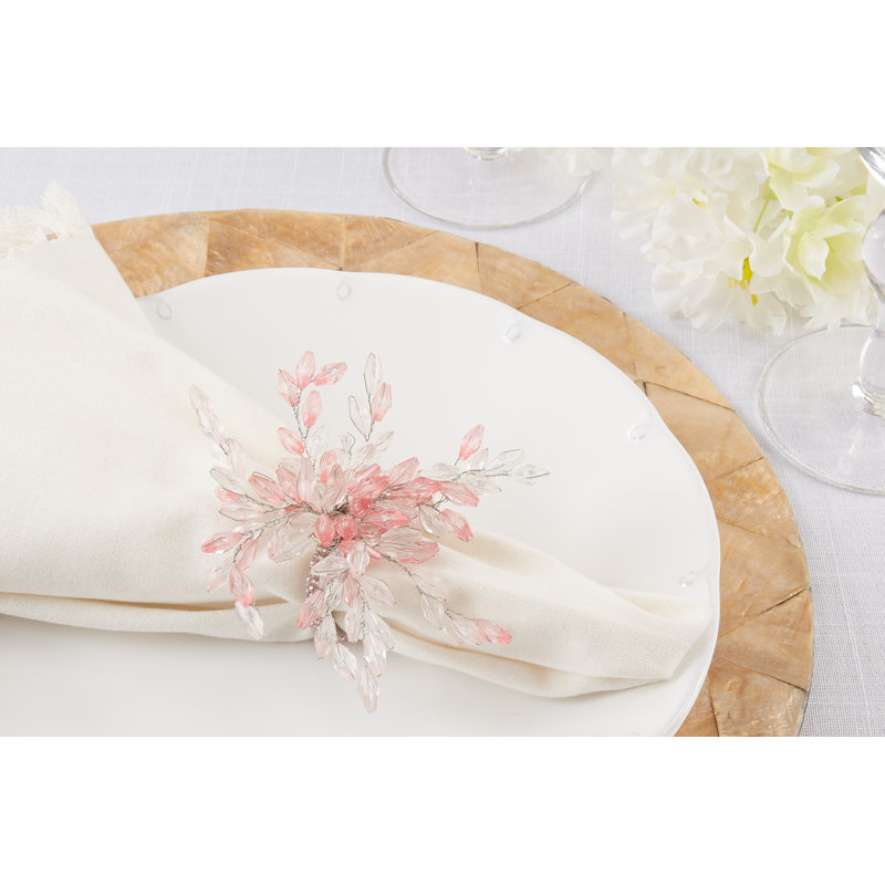 Pink Beaded Flower Napkin Rings Set of 4