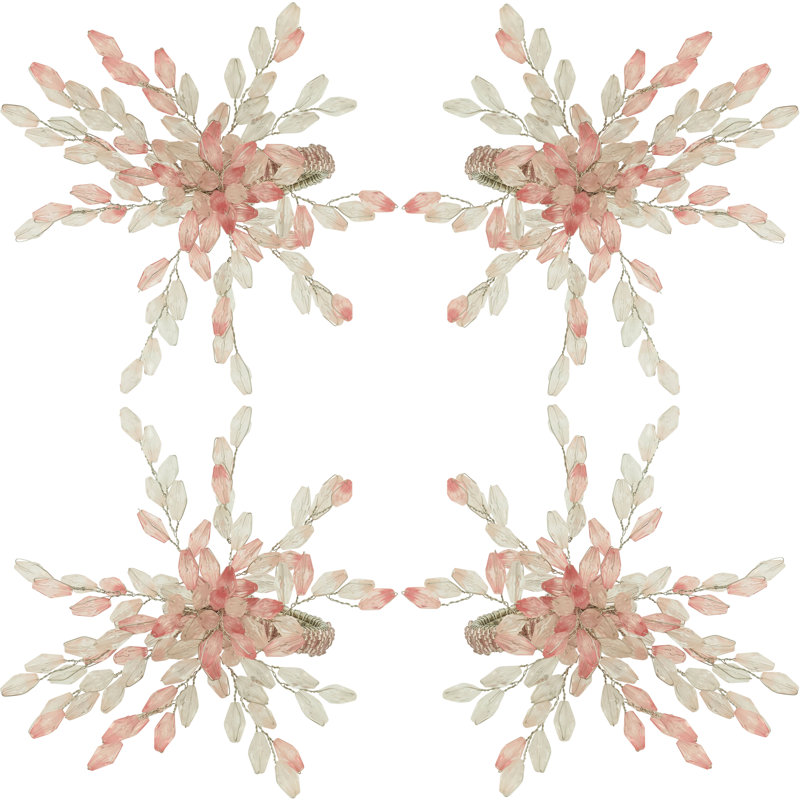 Pink Beaded Flower Napkin Rings Set of 4