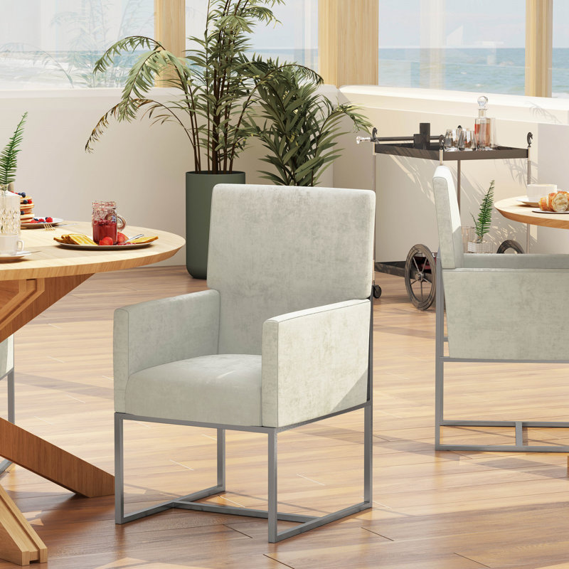 Champagne Velvet High-Back Metal Armchair