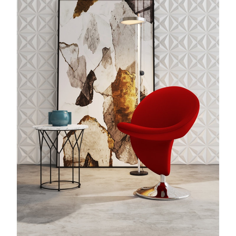 Curl Red Wool Blend Swivel Accent Chair with Polished Chrome Base