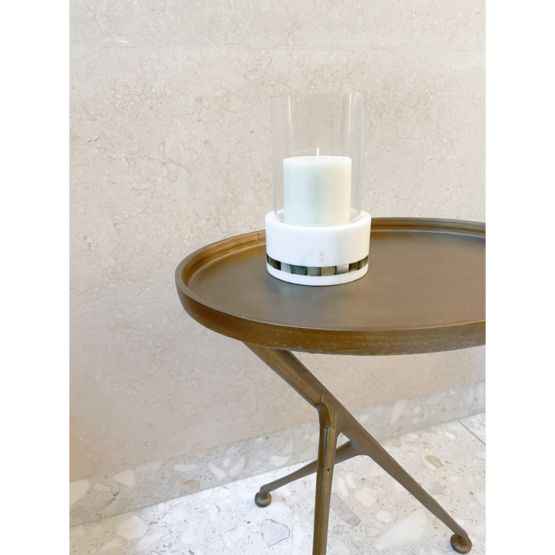 White Marble and Pearl Glass Hurricane Candle Holder
