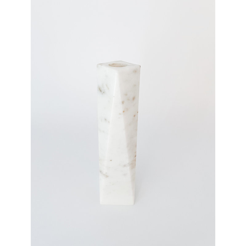 Anaya 8" White Marble & Mother of Pearl Large Candle Holder