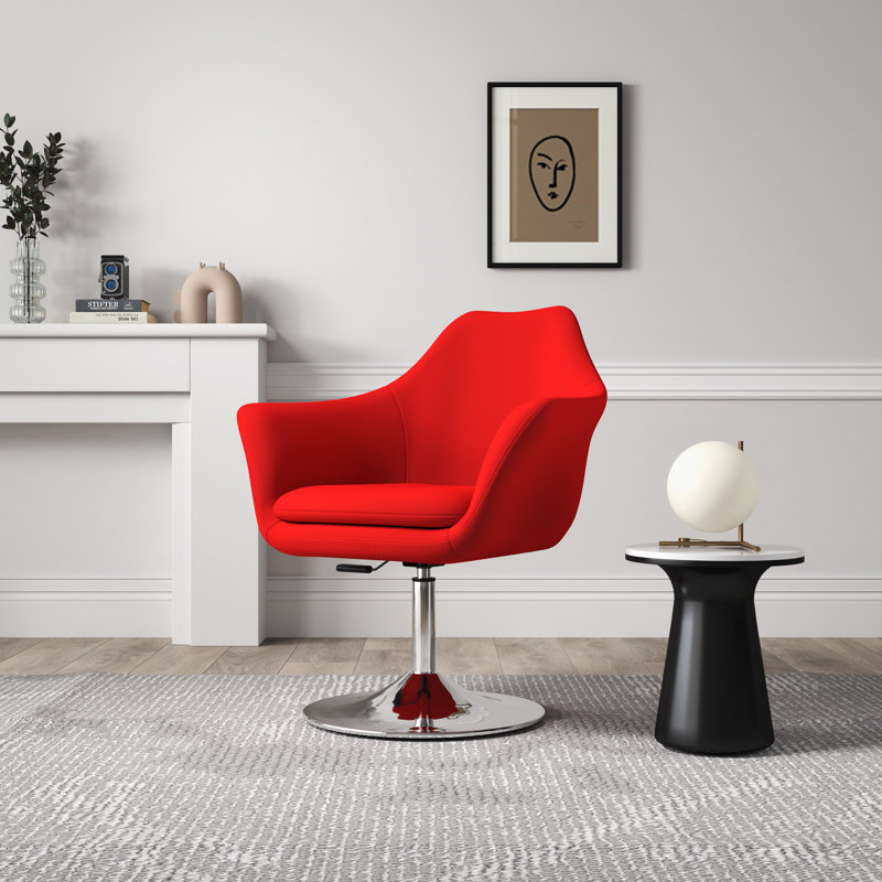 Kinsey Red Wool Blend Swivel Accent Chair with Chrome Base