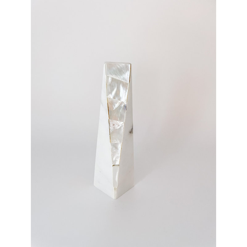Anaya 8" White Marble & Mother of Pearl Large Candle Holder