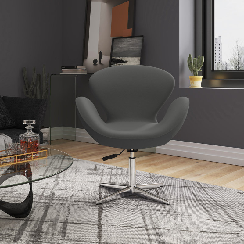 Gray Leather and Fabric Swivel Chair with Metal Base