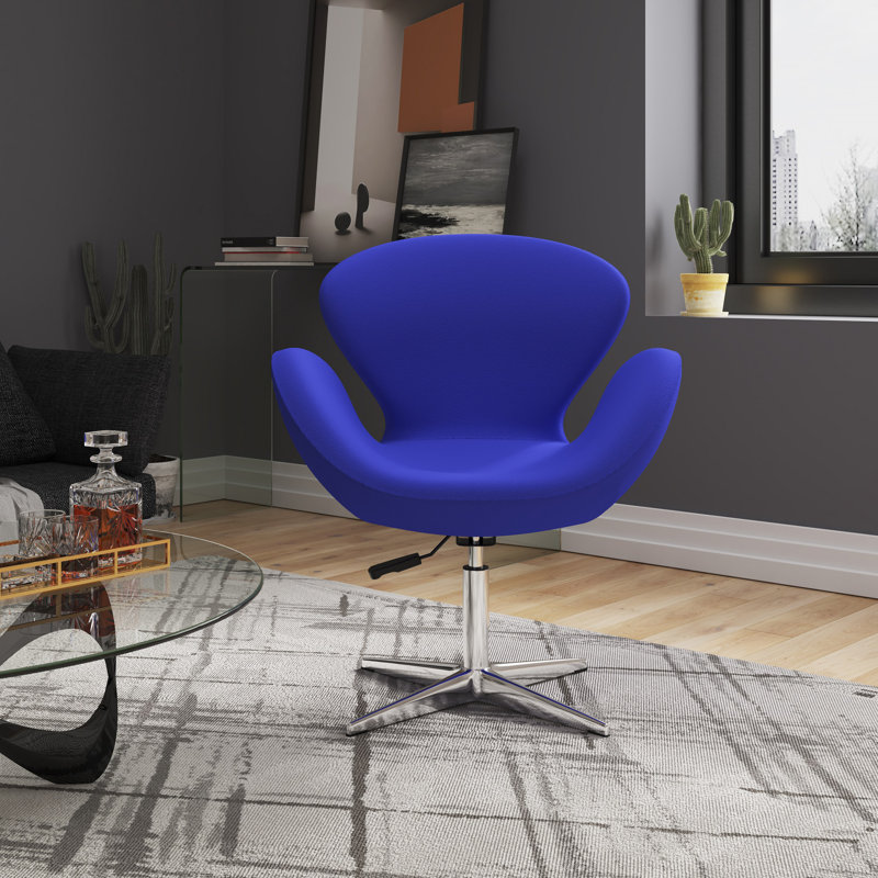 Raspberry Blue Wool and Polished Chrome Adjustable Swivel Chair