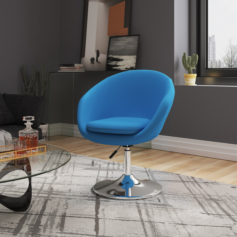 Blue Wool Blend Swivel Barrel Chair with Polished Chrome Base