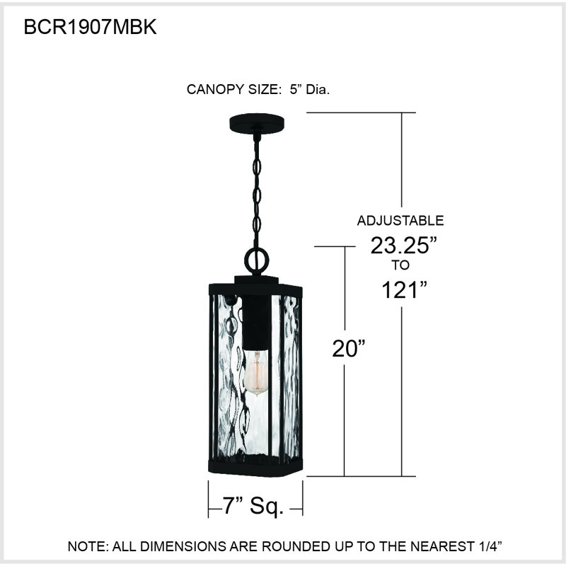 Balchier Matte Black Outdoor Hanging Lantern with Clear Hammered Glass