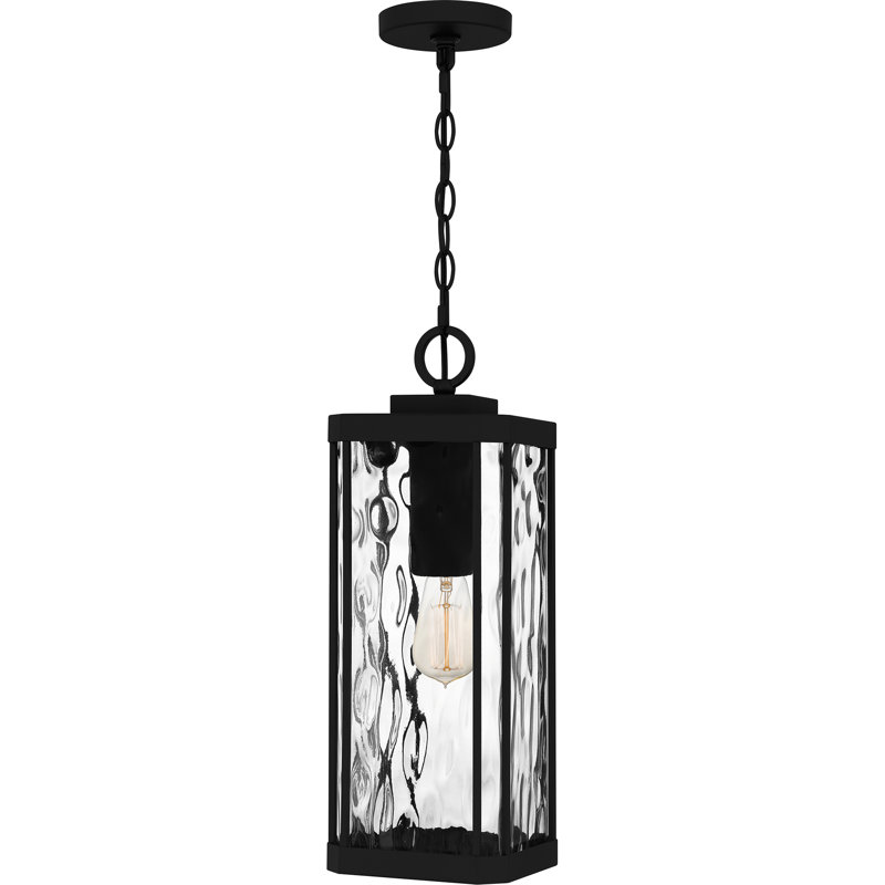 Balchier Matte Black Outdoor Hanging Lantern with Clear Hammered Glass