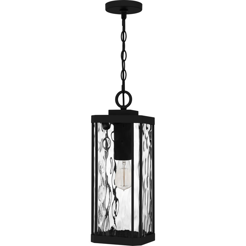 Balchier Matte Black Outdoor Hanging Lantern with Clear Hammered Glass