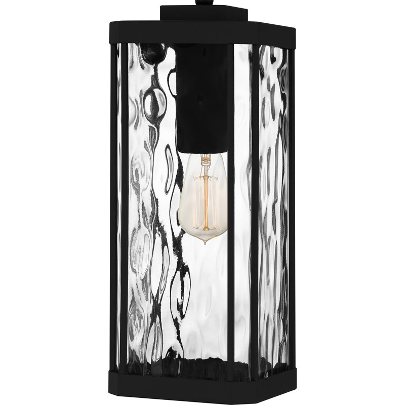 Balchier Matte Black Outdoor Hanging Lantern with Clear Hammered Glass