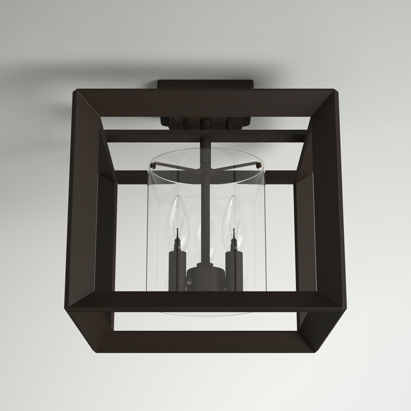 Gunmetal Bronze and Clear Glass Semi-Flush Mount Light
