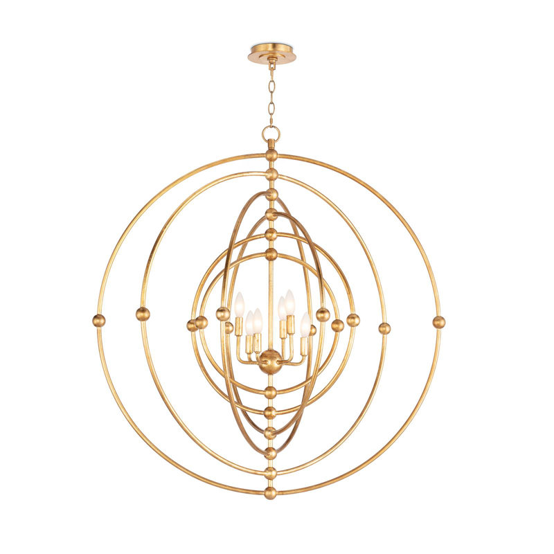Selena Antique Gold Leaf 6-Light Caged Sphere Chandelier