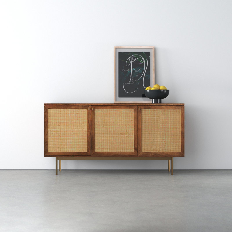 Richmond 57.25'' Walnut Mango Wood Sideboard with Cane Panels