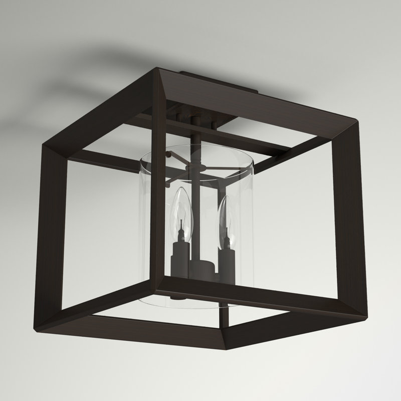 Gunmetal Bronze and Clear Glass Semi-Flush Mount Light