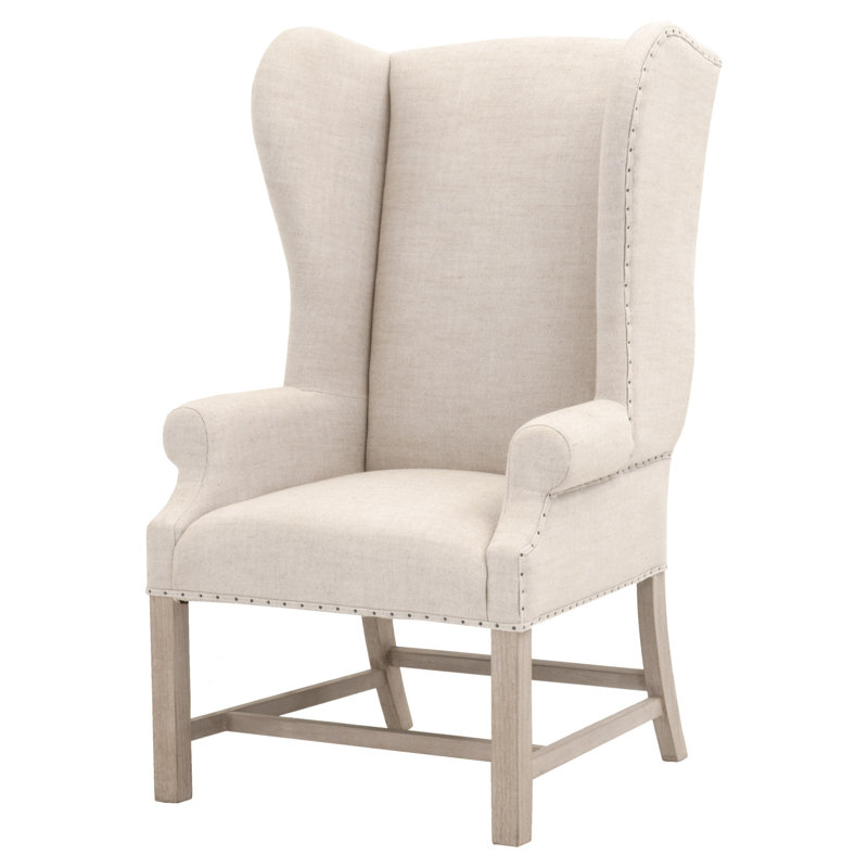 Regal Bisque French Linen Wingback Chair with Natural Gray Wood Legs