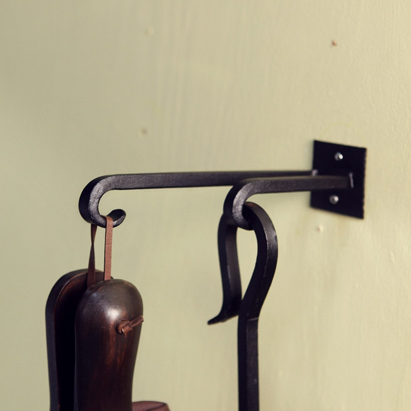 Black Wrought Iron Double Hook Wall Brackets, 9.5 in