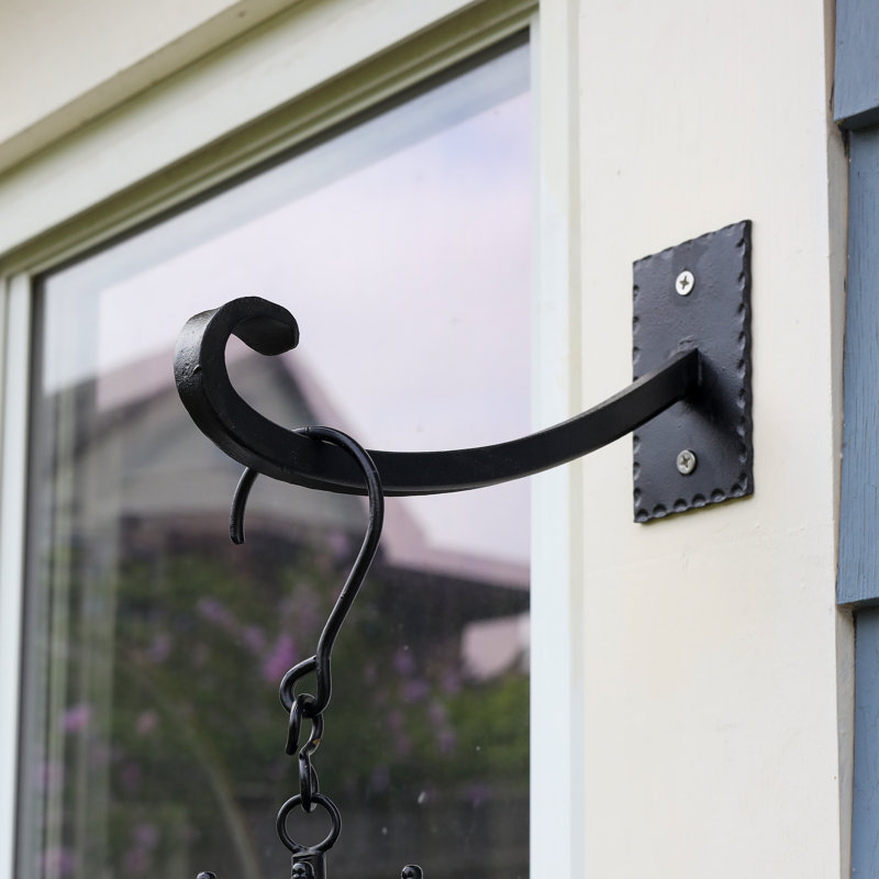 Black Wrought Iron Wall Bracket with Curved Hooks, Set of 2