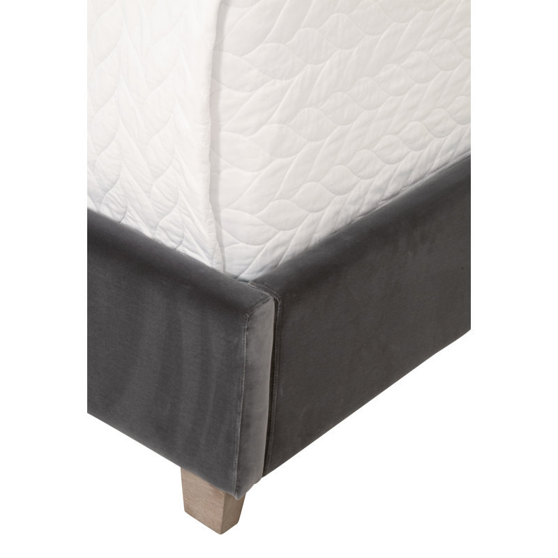 Transitional Dark Gray Velvet King Bed with Oak Accents