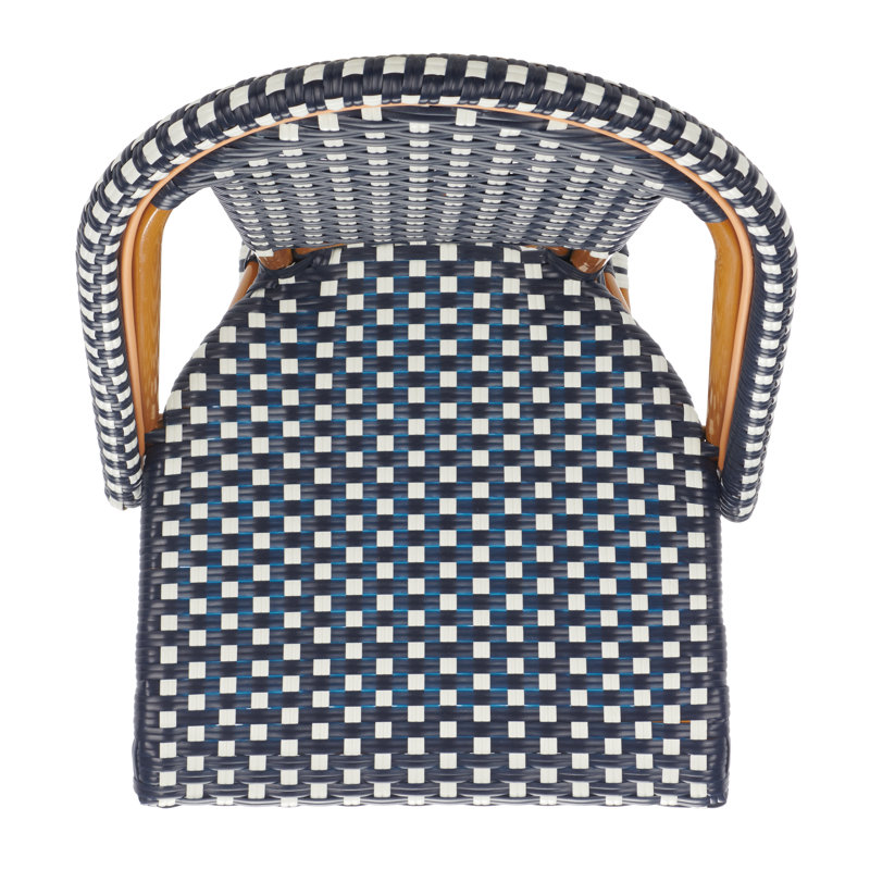 Navy and White Wicker Rattan Outdoor Bar Stool with Aluminum Frame