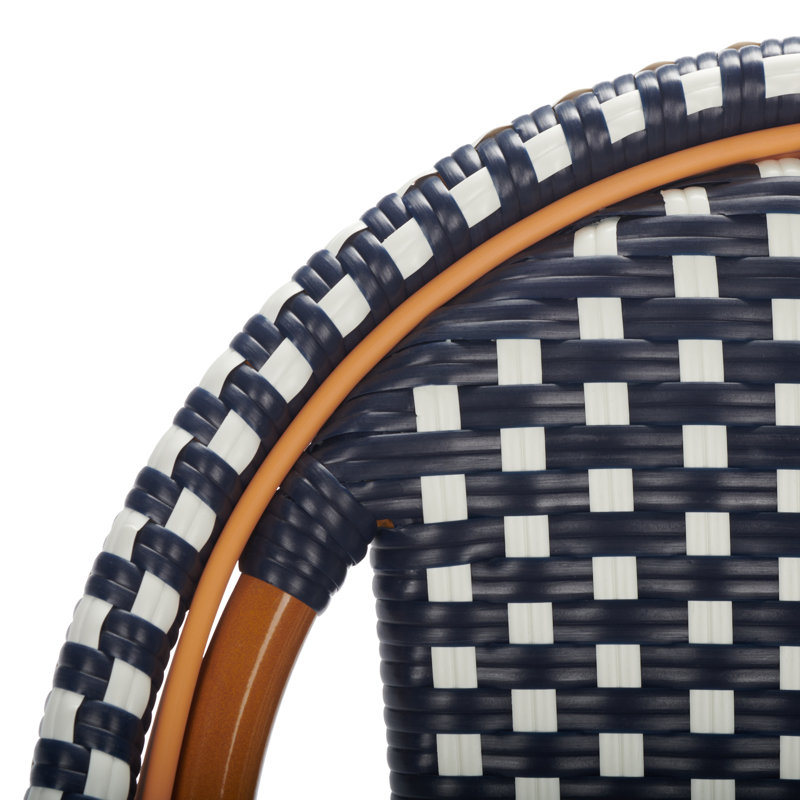 Navy and White Wicker Rattan Outdoor Bar Stool with Aluminum Frame