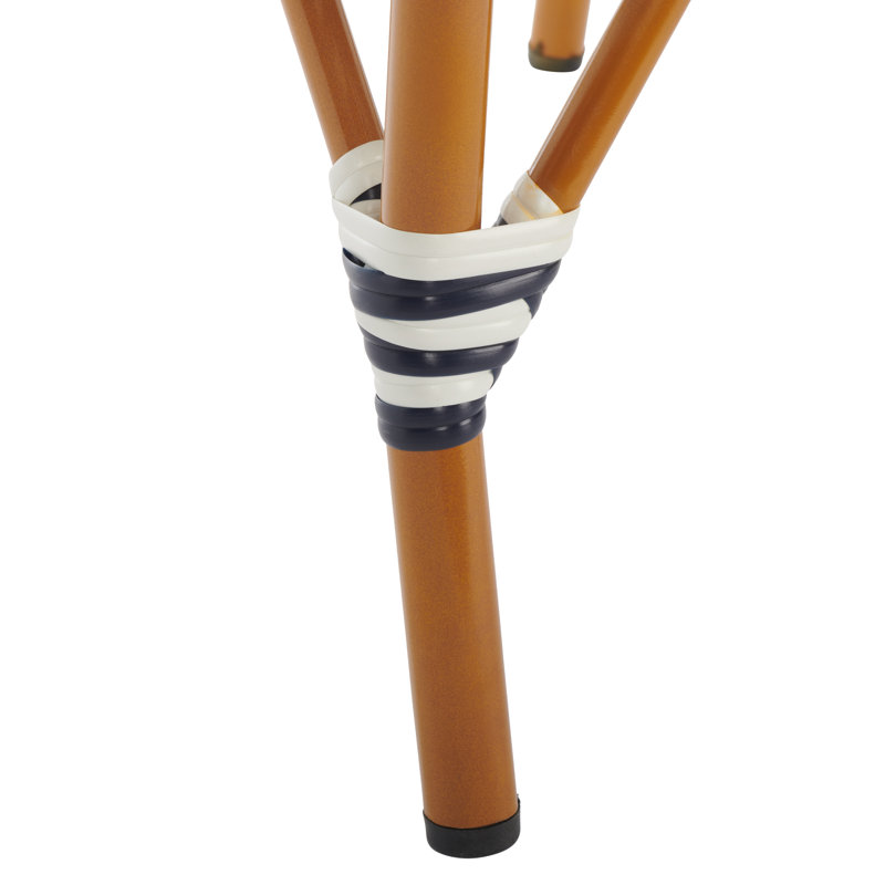 Navy and White Wicker Rattan Outdoor Bar Stool with Aluminum Frame