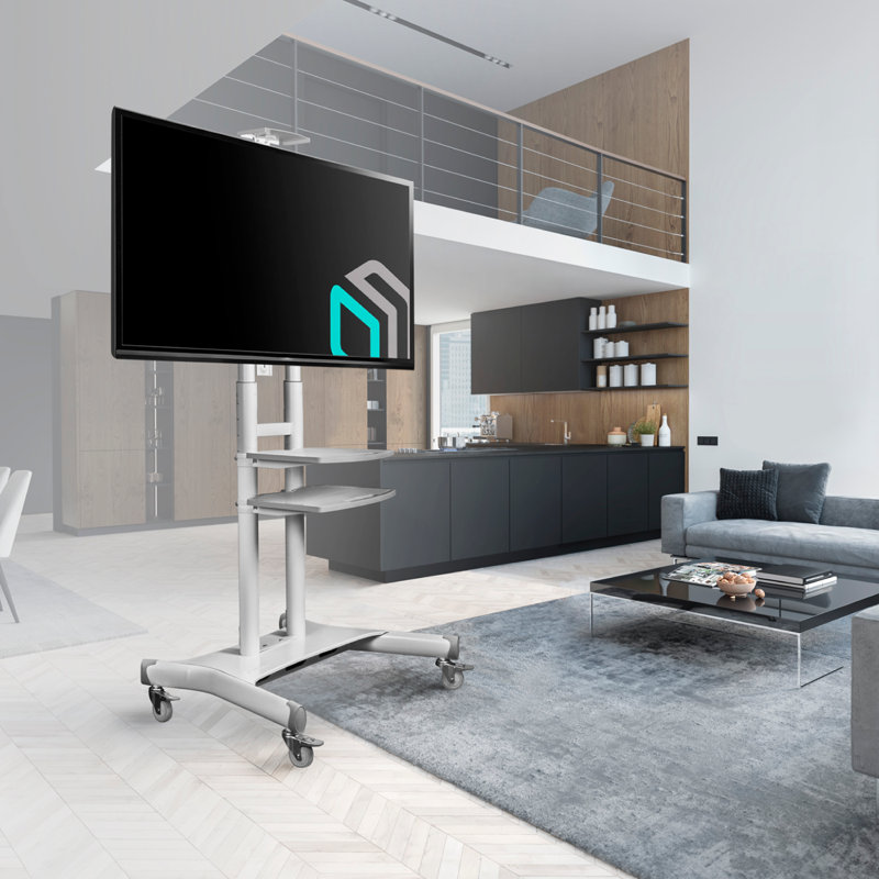 Sleek White Rolling TV Stand for 50" Screens with Adjustable Shelves