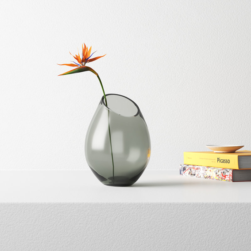 Art Deco Polished Glass Drop Table Vase with Leaves Theme