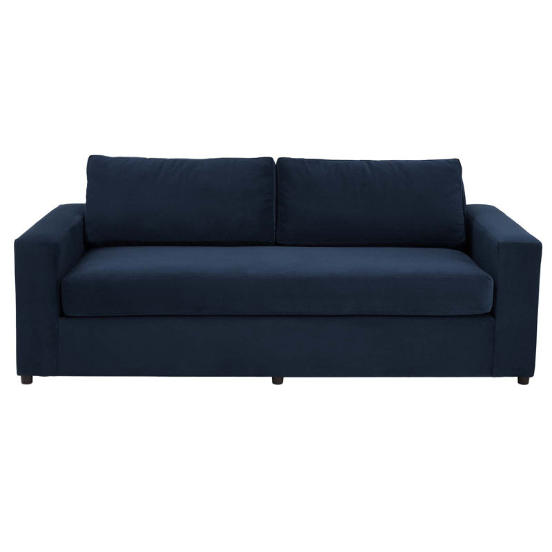 Avendale Luxe Deep Navy Velvet Track Arm Sofa with Bench Cushion