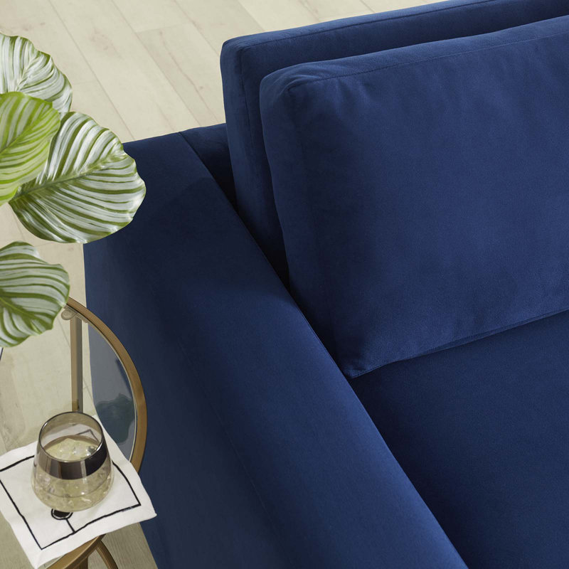 Avendale Luxe Deep Navy Velvet Track Arm Sofa with Bench Cushion