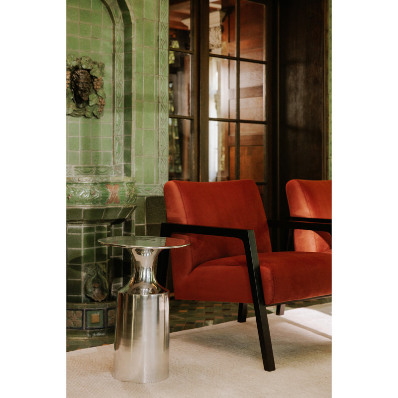 Silver Round Aluminum Pedestal End Table