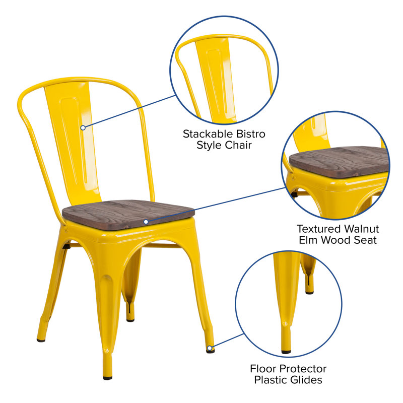 Bright Yellow Galvanized Steel Slat Side Chair for Versatile Spaces
