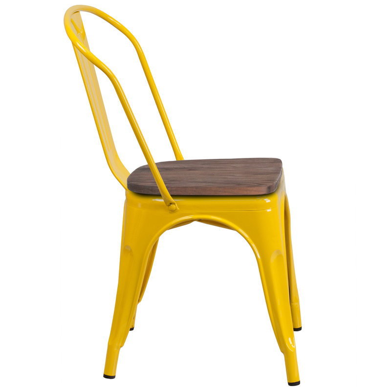 Bright Yellow Galvanized Steel Slat Side Chair for Versatile Spaces