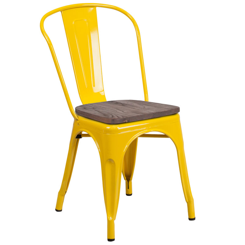 Bright Yellow Galvanized Steel Slat Side Chair for Versatile Spaces