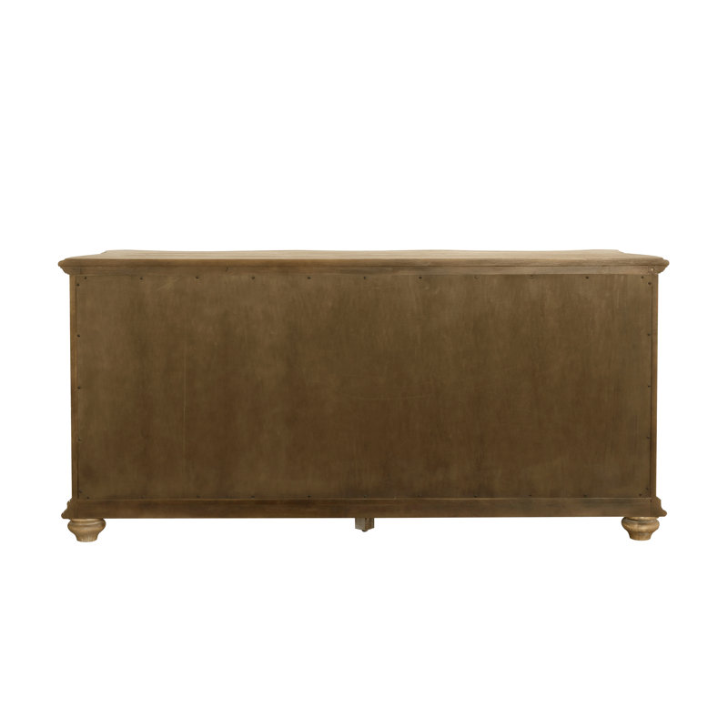 Natural Rustic Brown 4-Door Buffet with Walnut Inlay