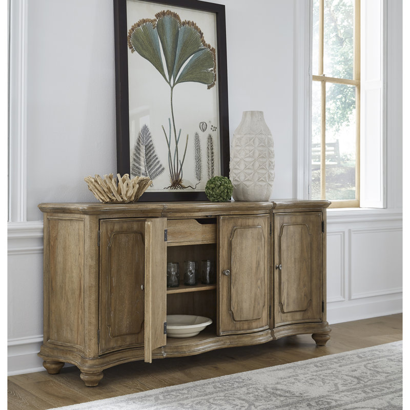 Natural Rustic Brown 4-Door Buffet with Walnut Inlay