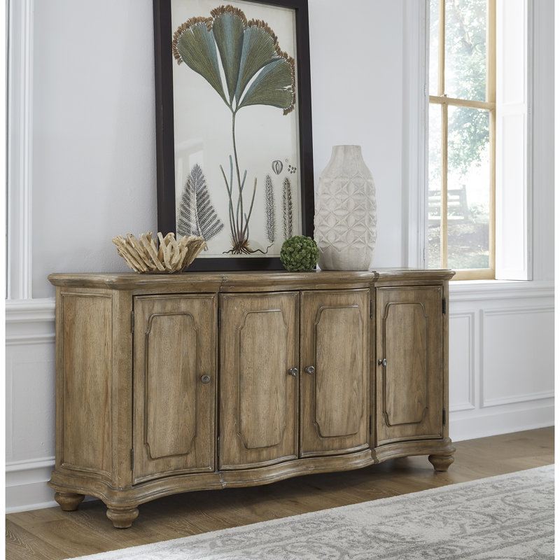Natural Rustic Brown 4-Door Buffet with Walnut Inlay