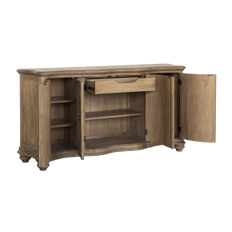 Natural Rustic Brown 4-Door Buffet with Walnut Inlay