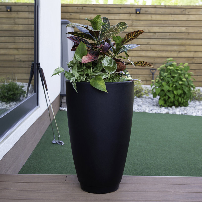 Caprio 26" Tall Square Black Resin Planter with Self-Watering Feature