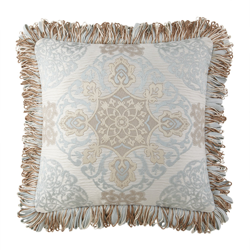 Aqua and Beige Embroidered Decorative Pillow Set