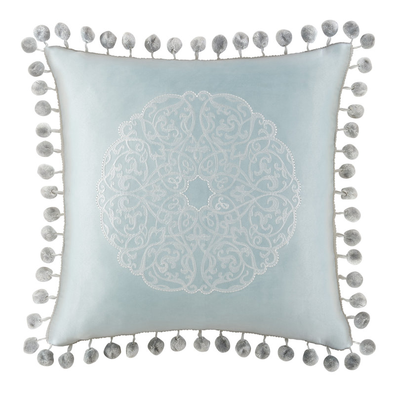 Aqua and Beige Embroidered Decorative Pillow Set