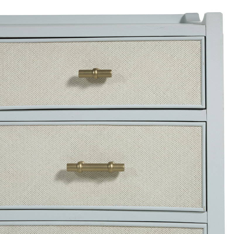 Jane Coastal White 4-Drawer Seagrass Dresser with Golden Hardware