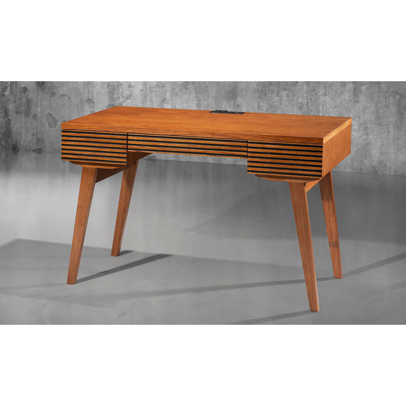 Honey Oak Mid-Century Modern Writing Desk with Drawers