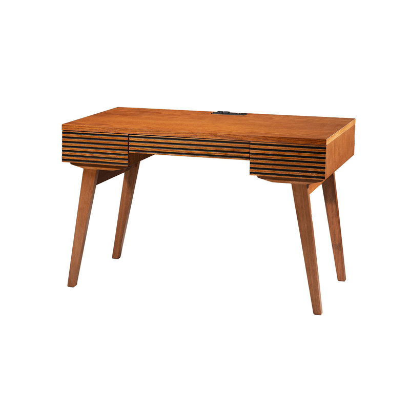 Honey Oak Mid-Century Modern Writing Desk with Drawers