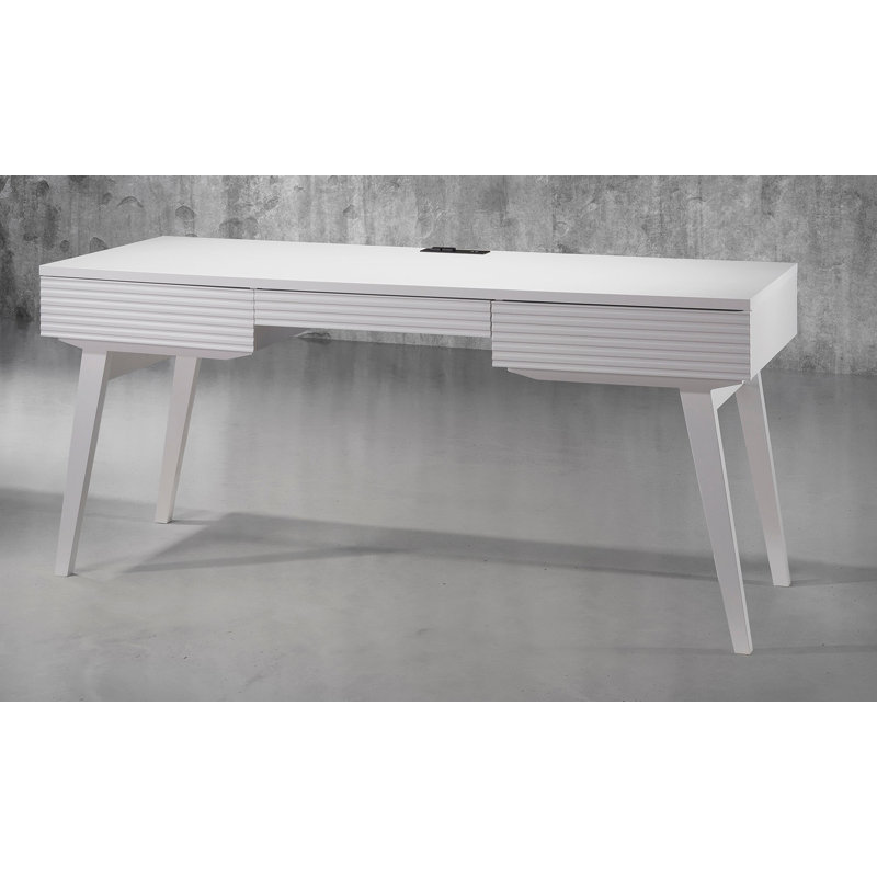 Matte White Solid Wood Writing Desk with Drawers