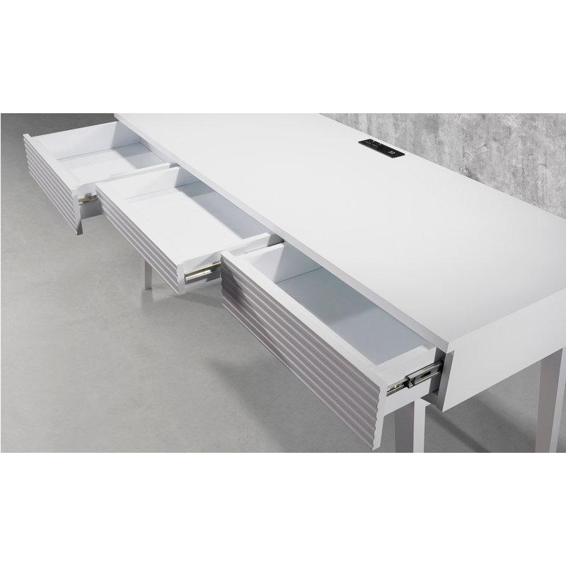 Matte White Solid Wood Writing Desk with Drawers