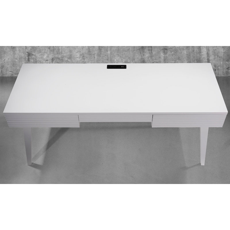 Matte White Solid Wood Writing Desk with Drawers