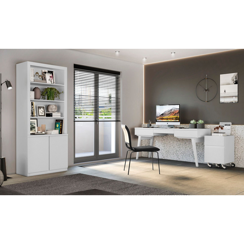 Matte White Solid Wood Writing Desk with Drawers